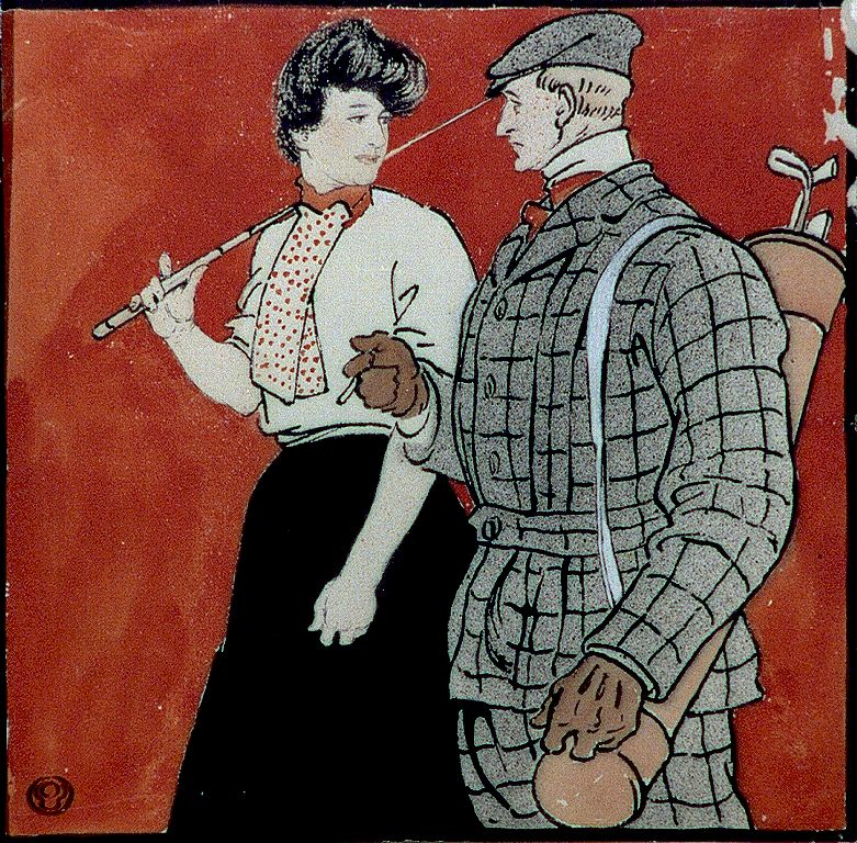 Woman and man golfers conversing (1902) by Edward Penfield