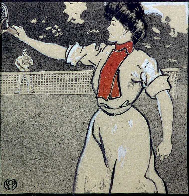Woman and man playing tennis (1902) by Edward Penfield