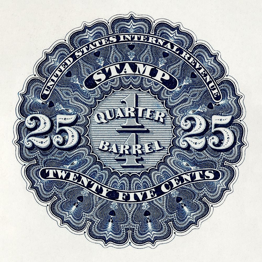 25c Beer revenue stamp proof single. Original public domain image from The Smithsonian Institution. Digitally enhanced by…