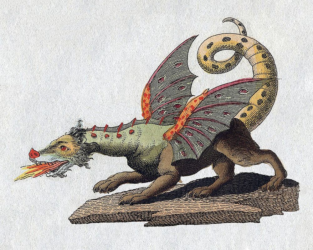 The mythical creature dragon (1806) vintage illustration by Friedrich Johann Justin Bertuch. Original public domain image…