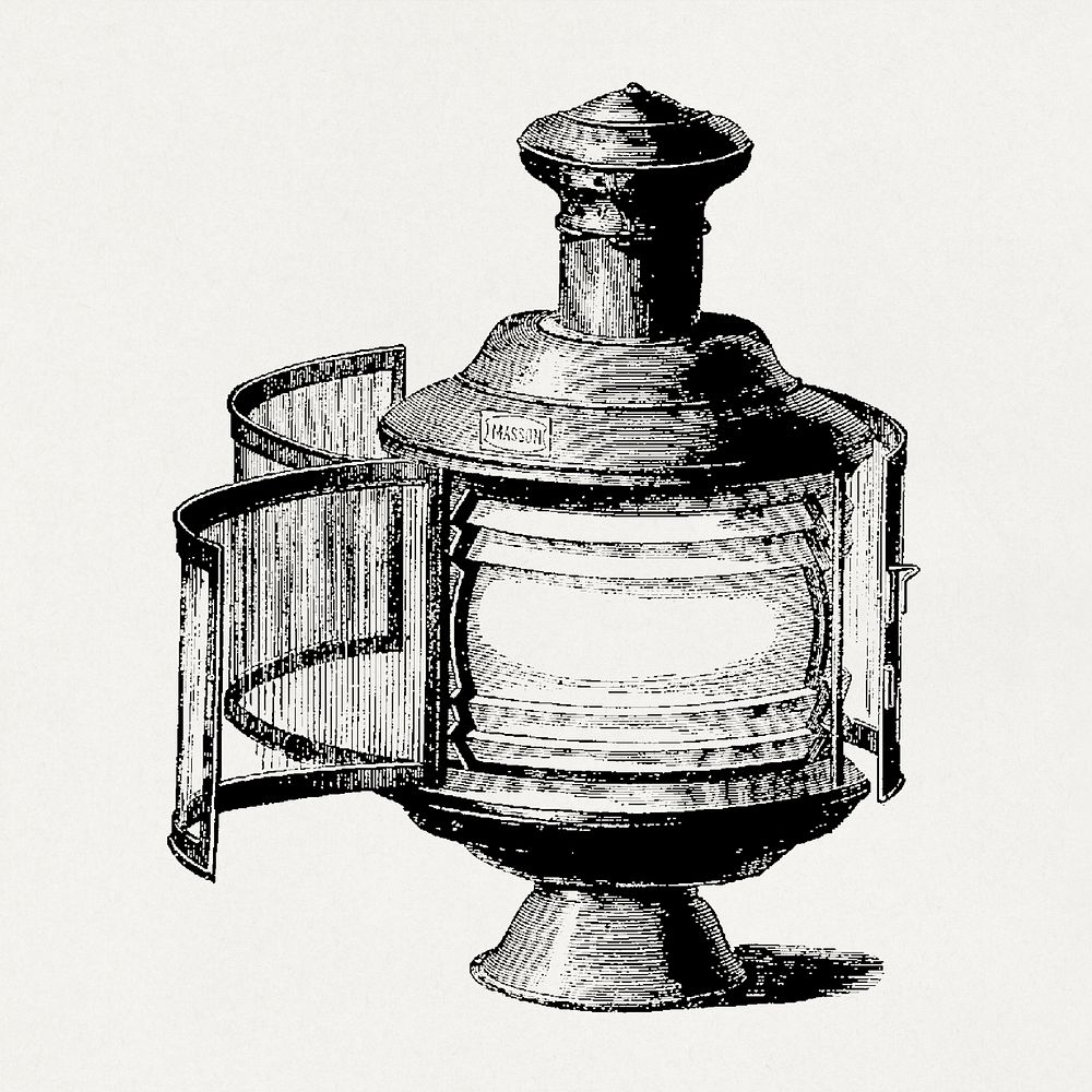 Kerosene lamp for the lanterns (1870) vintage illustration by Louis Figuier. Original public domain image from Wikimedia…