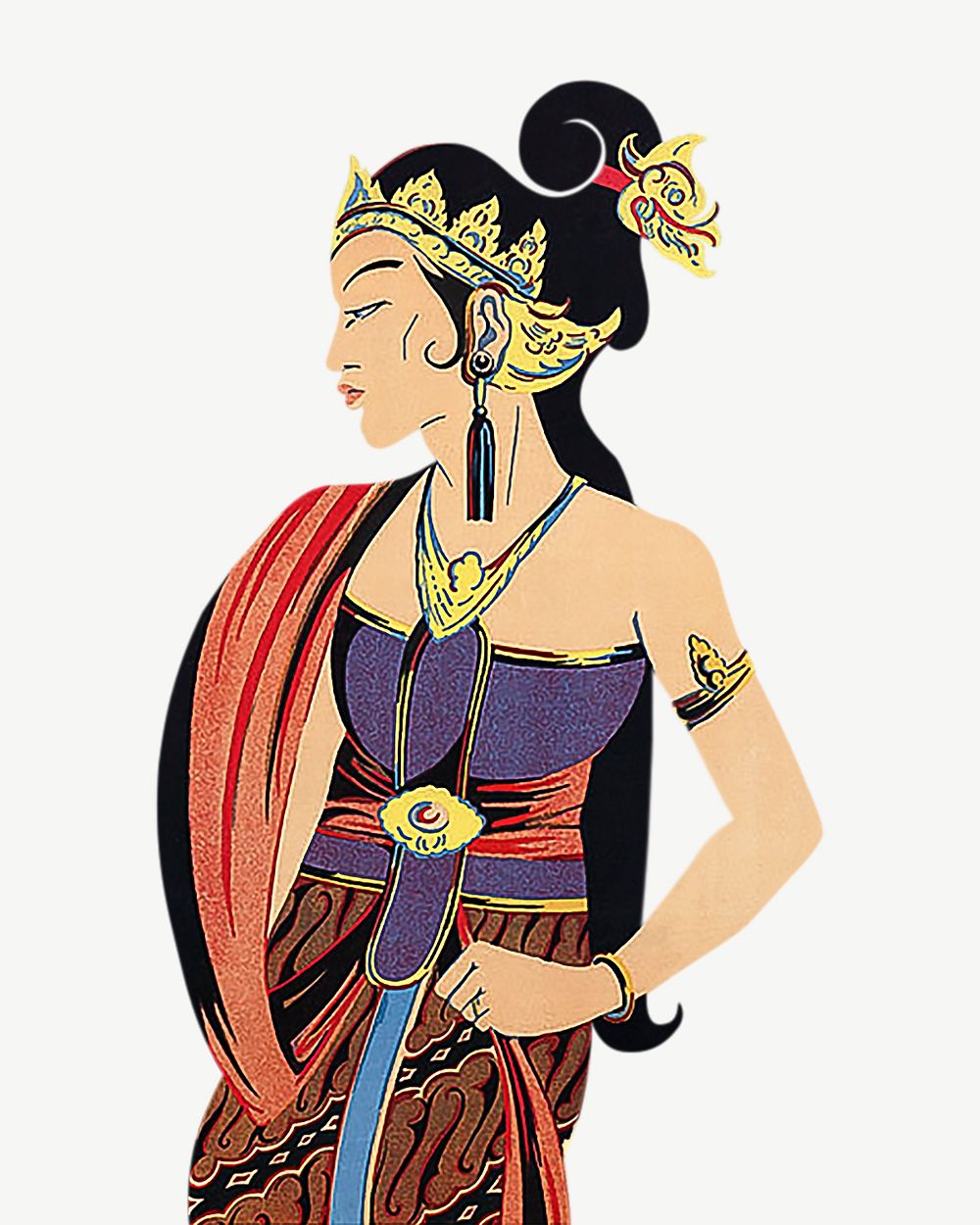 Javanese woman chromolithograph collage element psd. Remixed by rawpixel. 