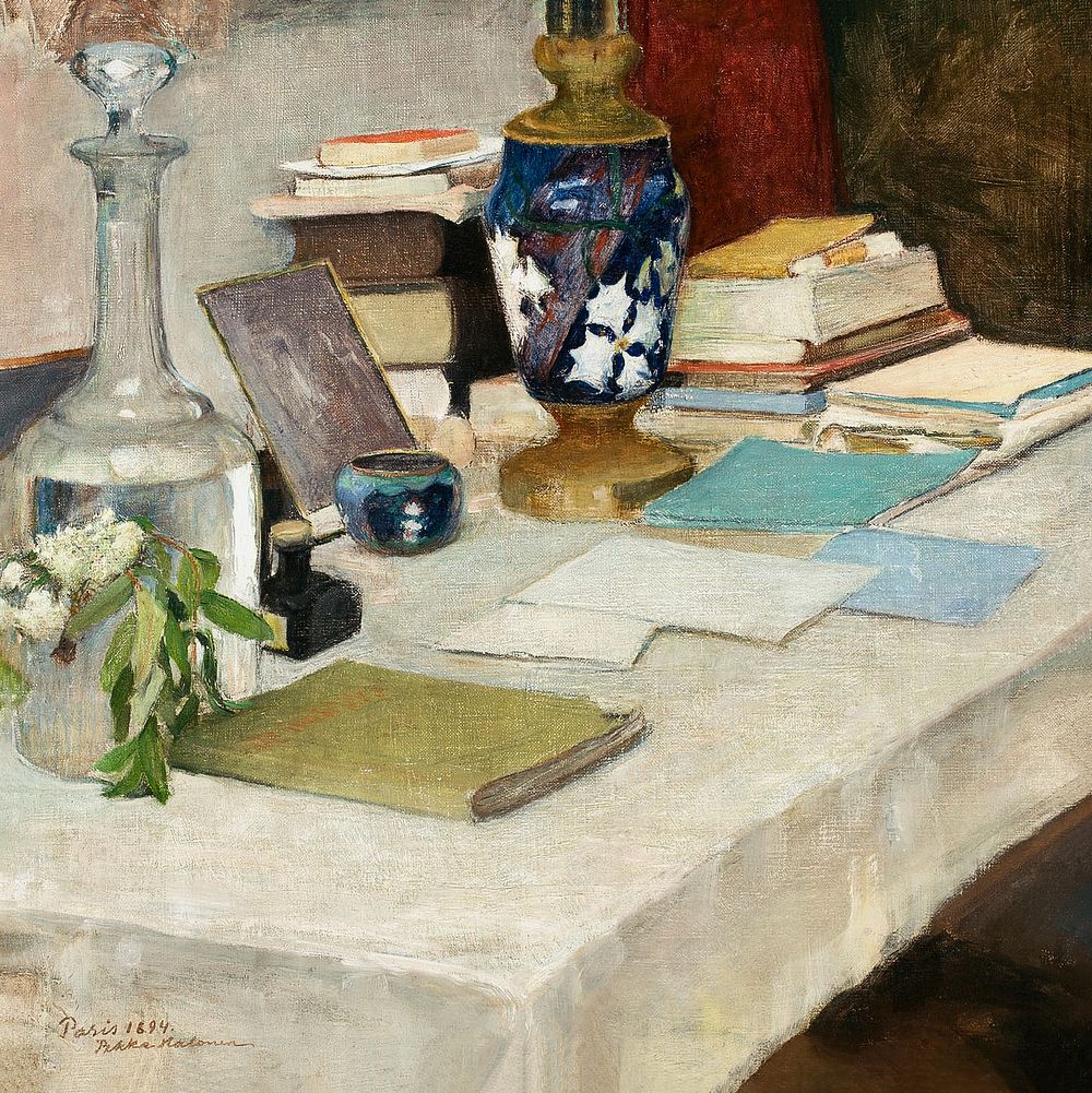 Still life (1894) oil painting by Pekka Halonen. Original public domain image from The Finnish National Gallery. Digitally…