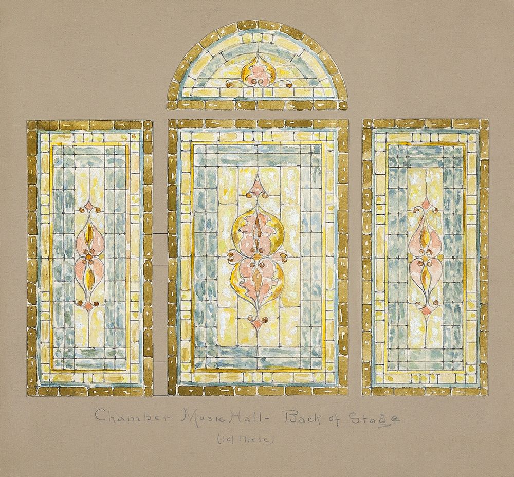 Design for Stained Glass Windows: Chamber Music Hall - Back of Stage, Carnegie Hall, New York, NY (late 19th century)…