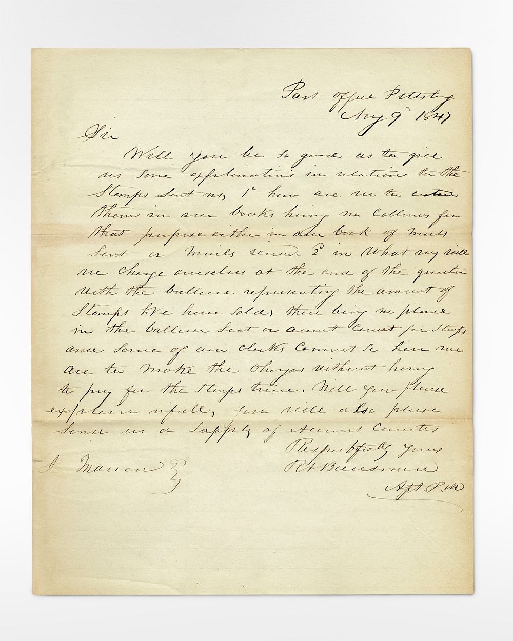 Letter (1847) ephemera art. Original public domain image from The Smithsonian Institution. Digitally enhanced by rawpixel.