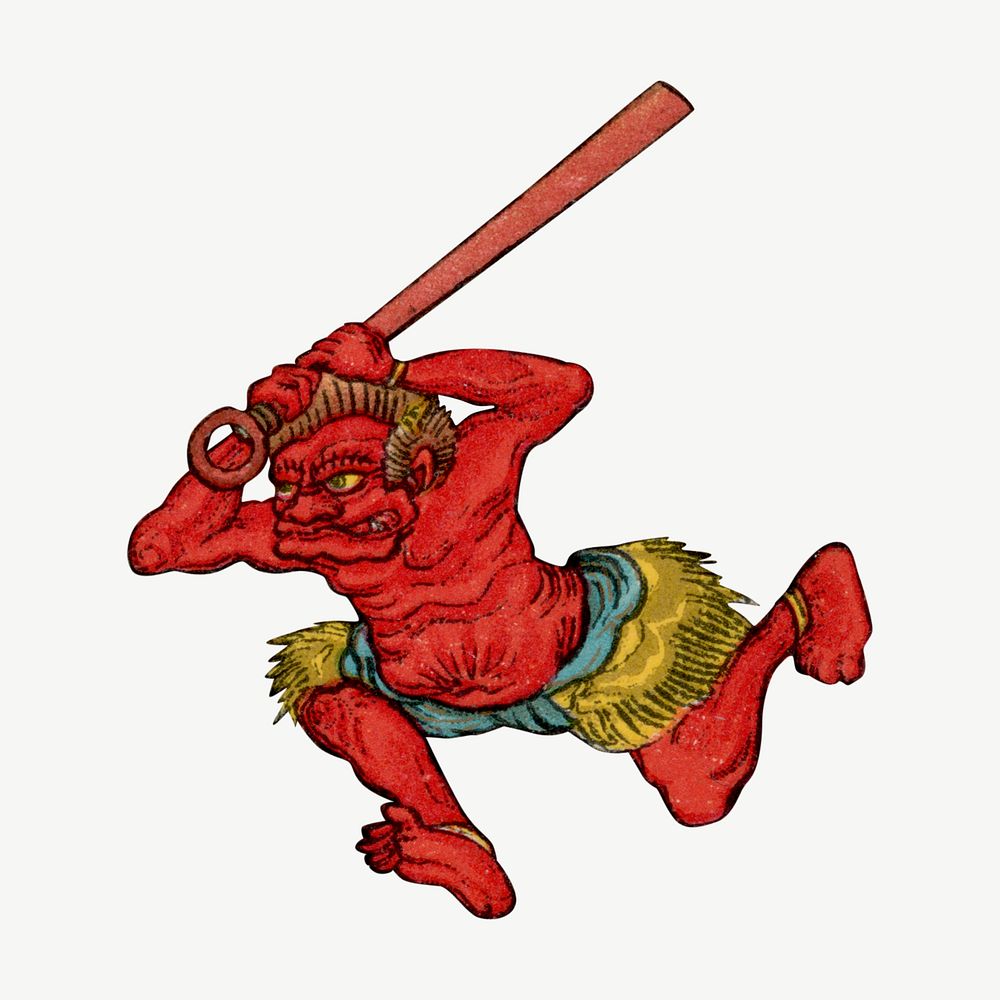 Chinese hell demon, vintage painting by G.A. Audsley-Japanese illustration psd. Remixed by rawpixel.