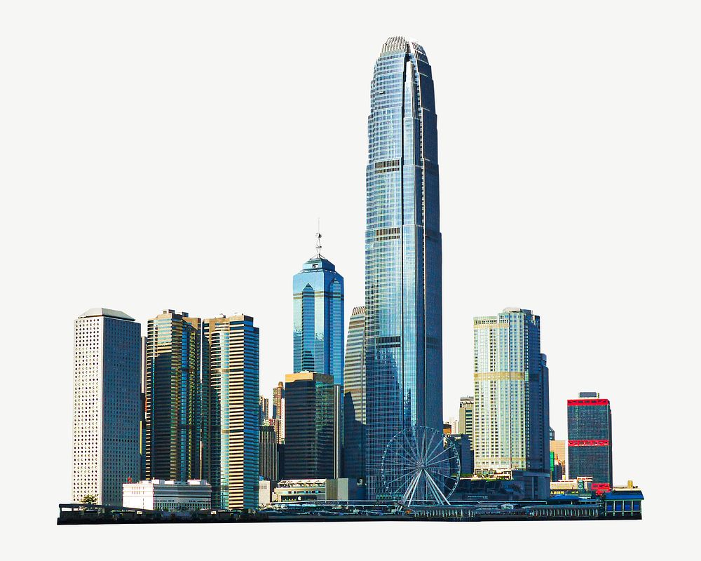 Skyscraper in Hong Kong collage element psd