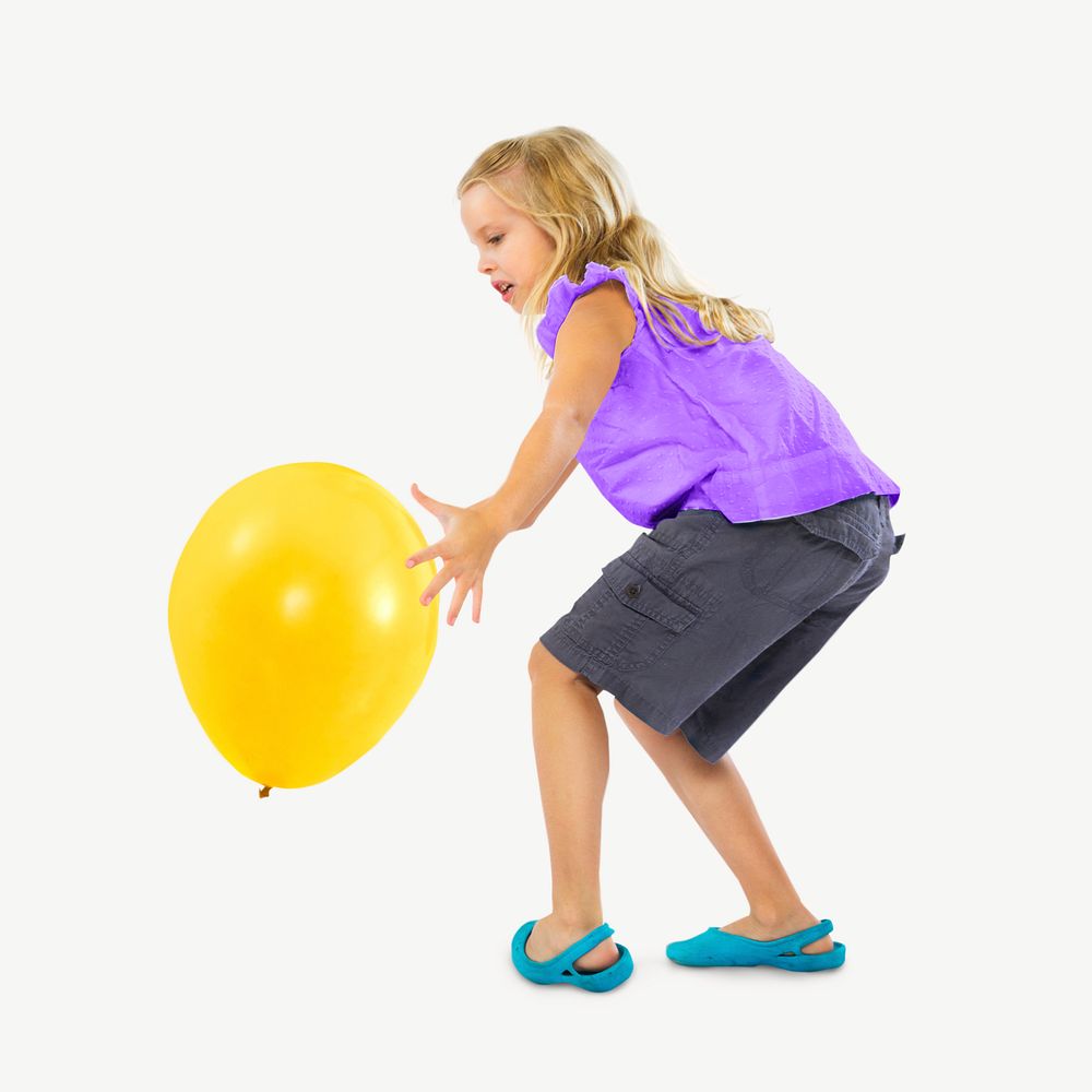 Blonde child with yellow balloon psd