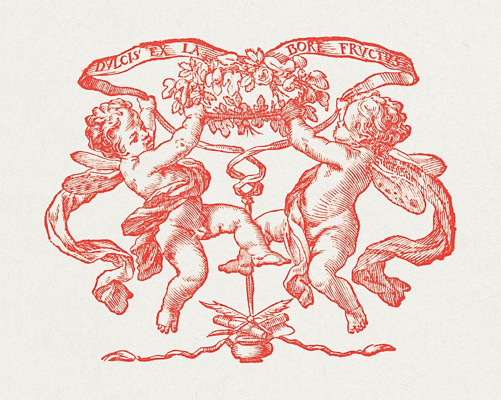 Dulcis ex labore fructus Vignette (Sweet is the fruit of labour) (1689) illustrated by Janez Vajkard Valvasor. Original…