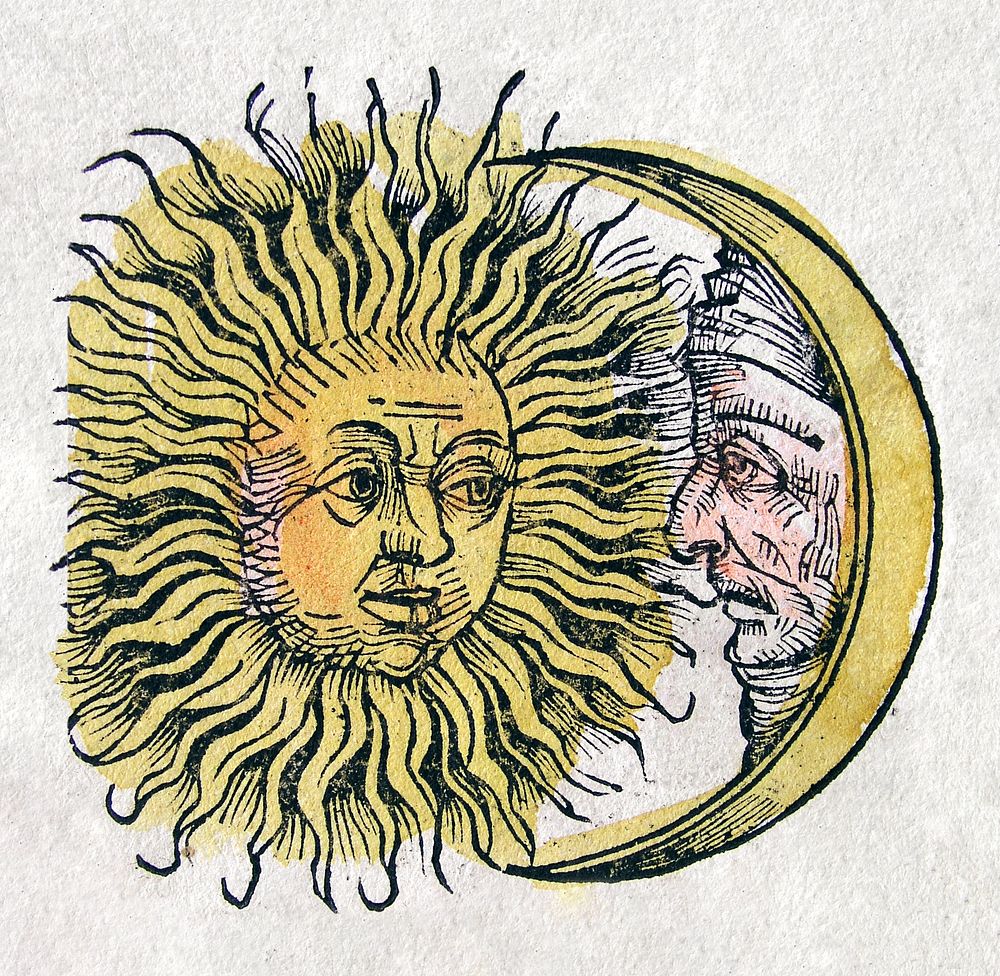 Nuremberg chronicles - Sun and Moon (LXXVIr) (1440-1514) illustrated by Hartmann Schedel. Original public domain image from…