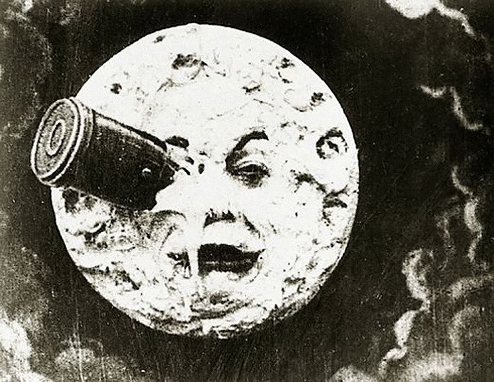 A frame from the 1902 French silent adventure film 'A Trip to the Moon' (Le Voyage dans la Lune) (2014) chromolithograph art…