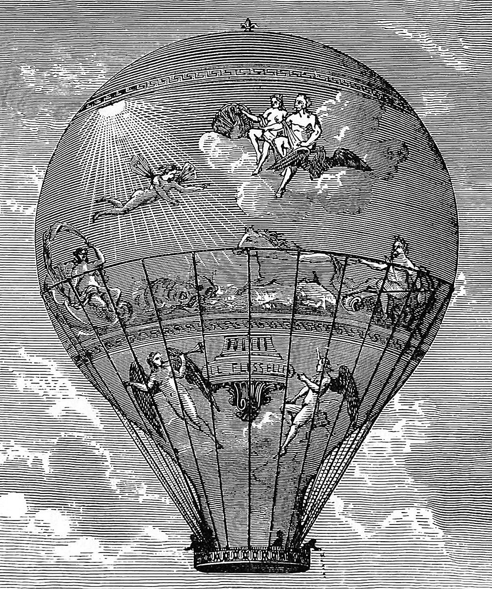 Wonderful Balloon Ascents (1870) chromolithograph art by Fulgence Marion (pseudonym of Camille Flamarrion) Original public…