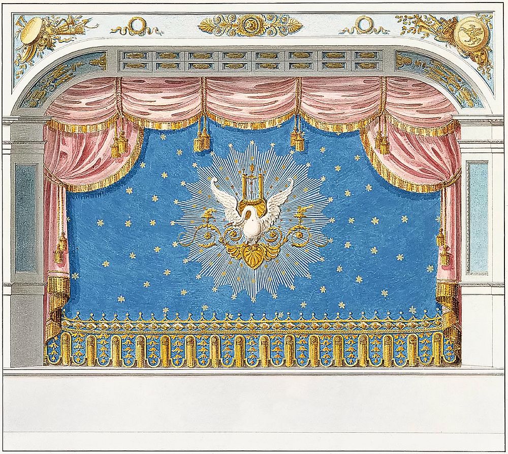 Helsingin vanhan teatteritalon esirippupiirustus (1816 - 1840) gouache art by Carl Ludvig Engel. Original public domain…