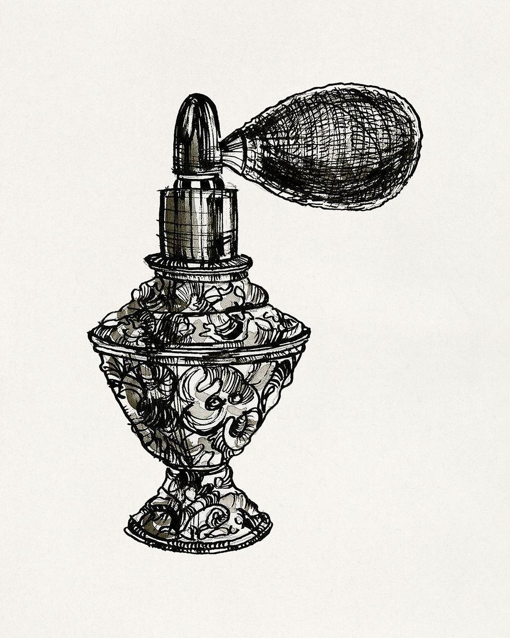 Perfume bottle (2014) drawing by David Ring. Original public domain image from Wikipedia. Digitally enhanced by rawpixel.