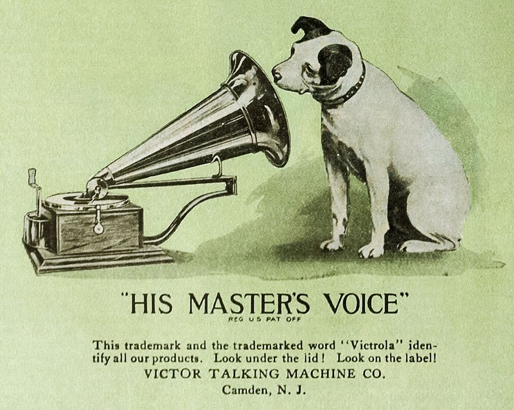 An advertisement using the His Master's Voice trademark (1920) chromolithograph by Victor Talking Machine Company. Original…