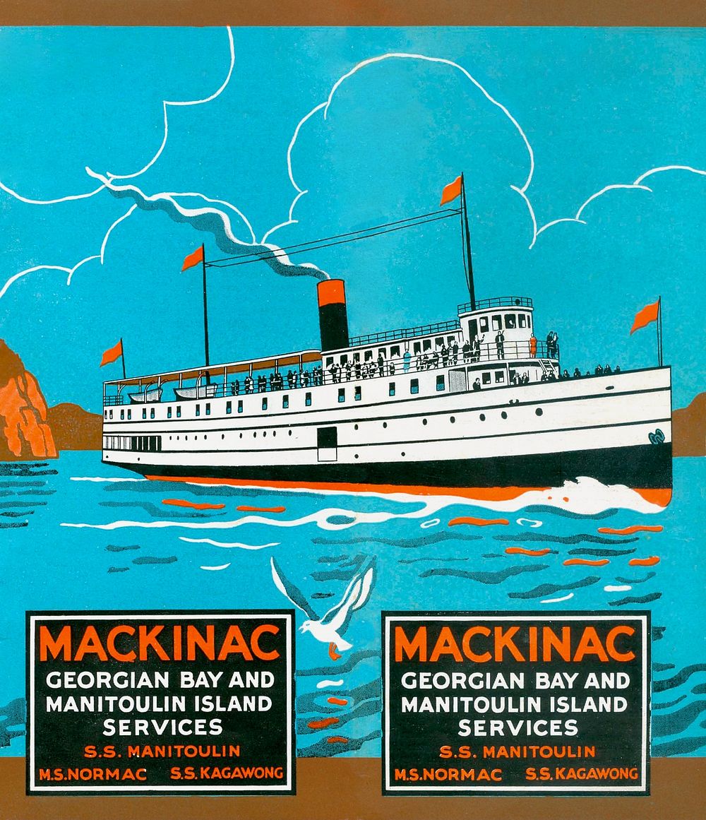 SS Manitoulin poster (1931) chromolithograph by Owen Sound Transportation Co. Original public domain image from Wikipedia.…