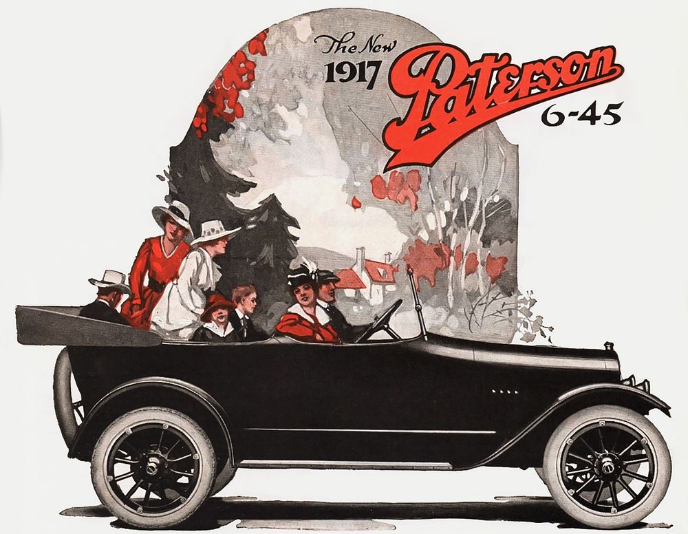 Paterson 6-45 Touring Car ad (1917) chromolithograph by W. A. Paterson Co. Original public domain image from Wikipedia.…