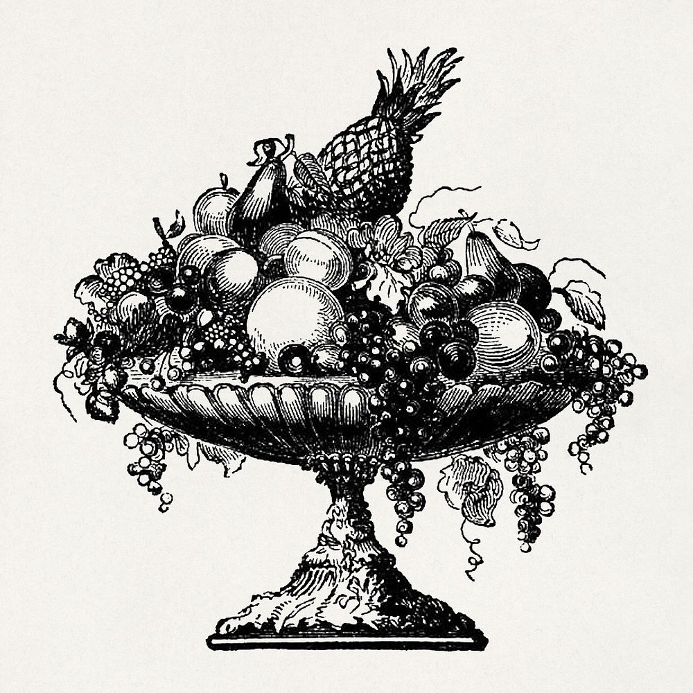 Typographic ornament of a bowl of fruit (1875) vintage icon. Original public domain image from Wikipedia. Digitally enhanced…