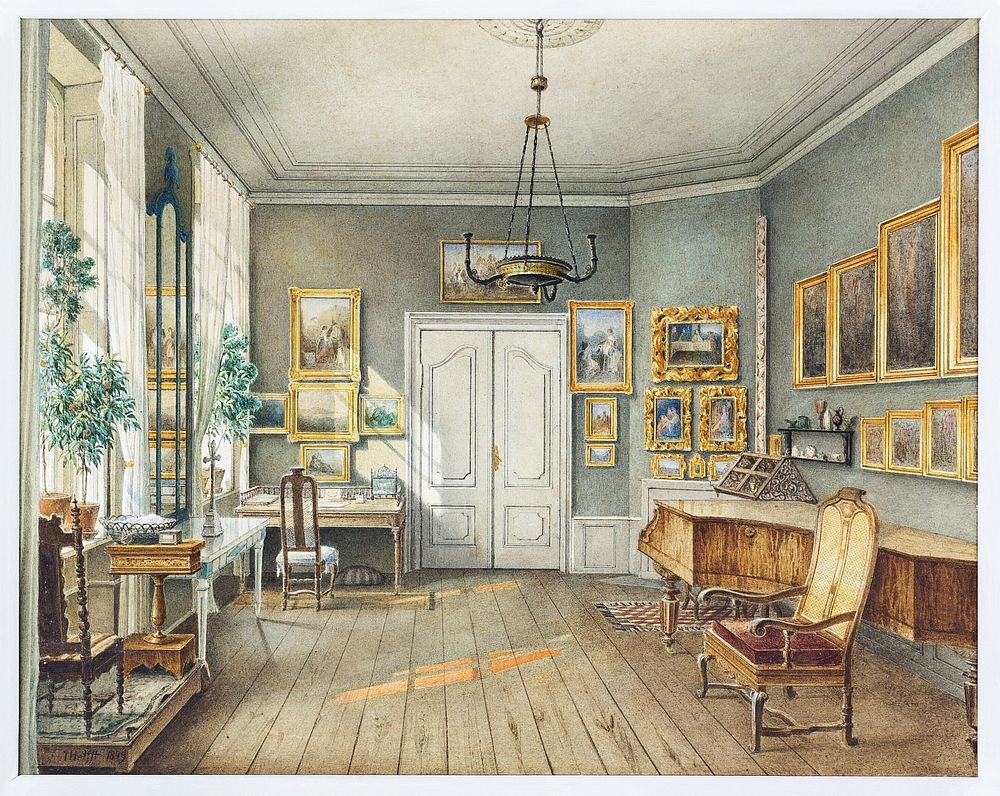 The Music Room of Fanny Hensel (n&eacute;e Mendelssohn) (1849), vintage interior illustration  by Julius Eduard Wilhelm…