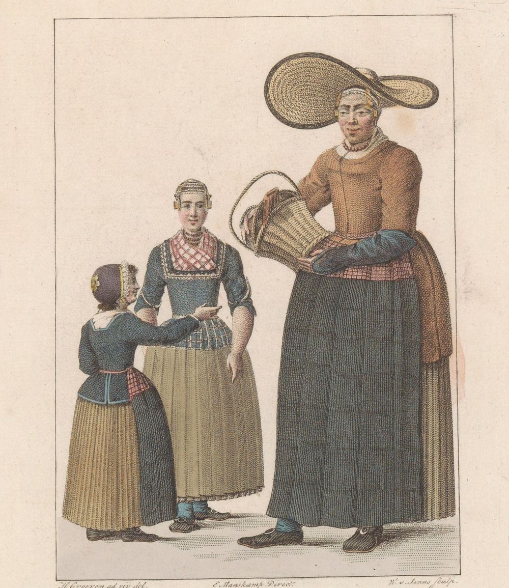 Vrouw en twee kinderen uit Assendelft, 1816 (1824 - 1825) by Willem van Senus, Evert Maaskamp, Hendrik Greeven and Evert…
