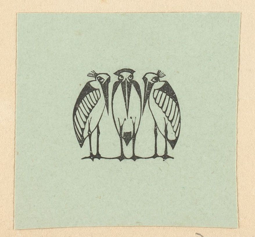 Vignet met drie maraboes (1892) by Gerrit Willem Dijsselhof