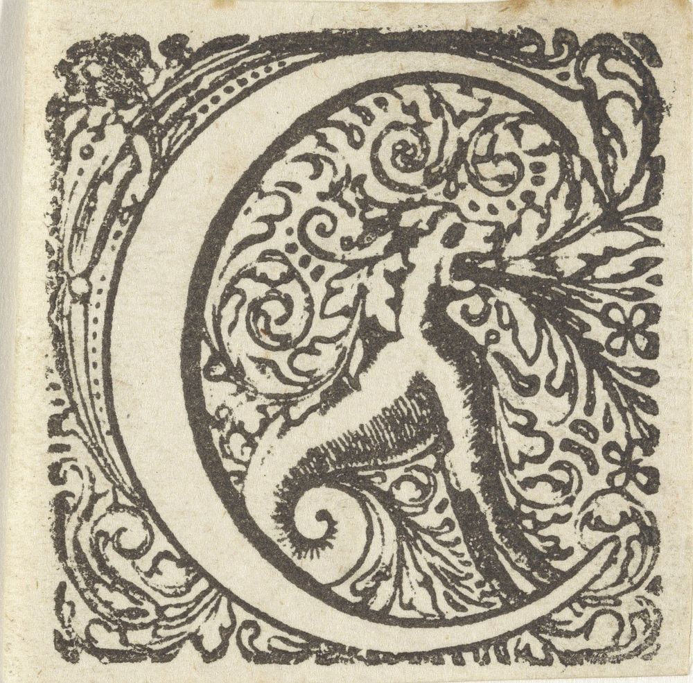 Letter C in een omlijsting met een wolf of een hond (1600 - 1699) by anonymous and Dirck de Bray