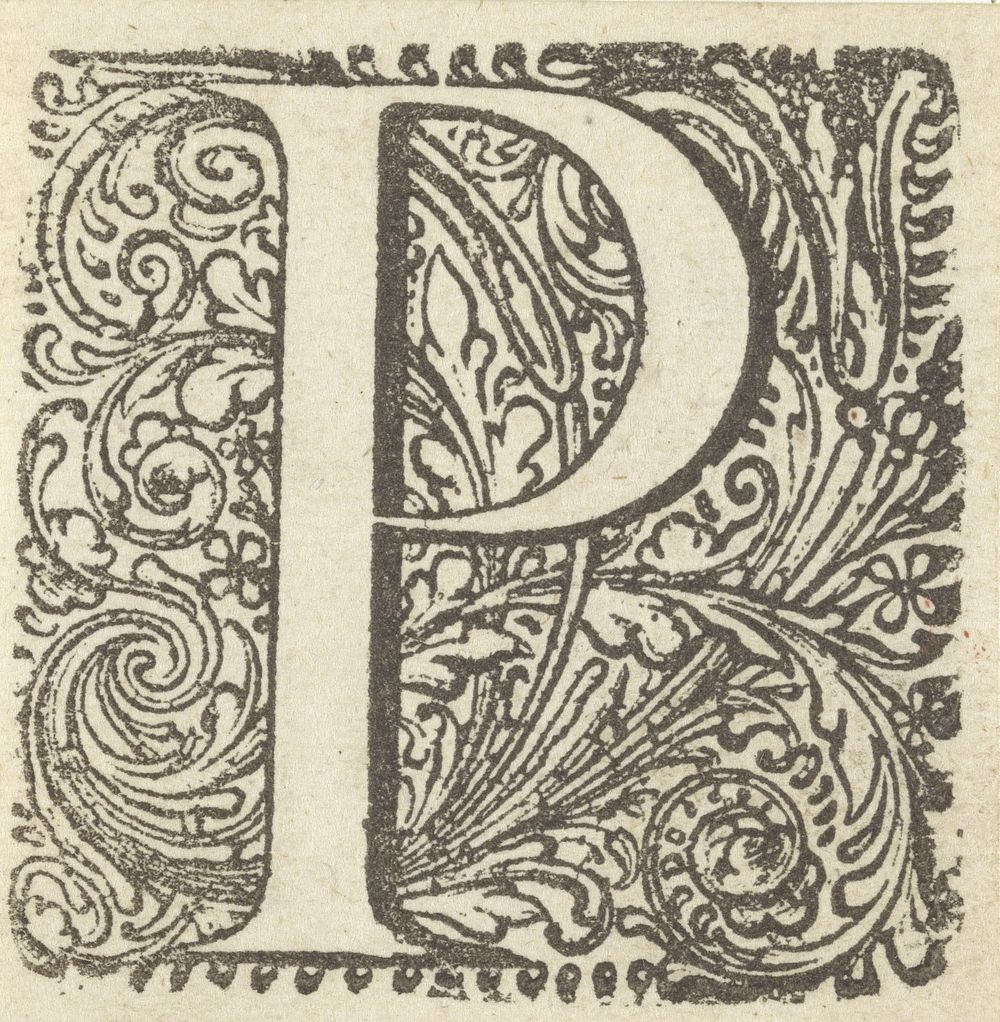 Letter P in een geornamenteerde omlijsting (1600 - 1699) by anonymous and Dirck de Bray