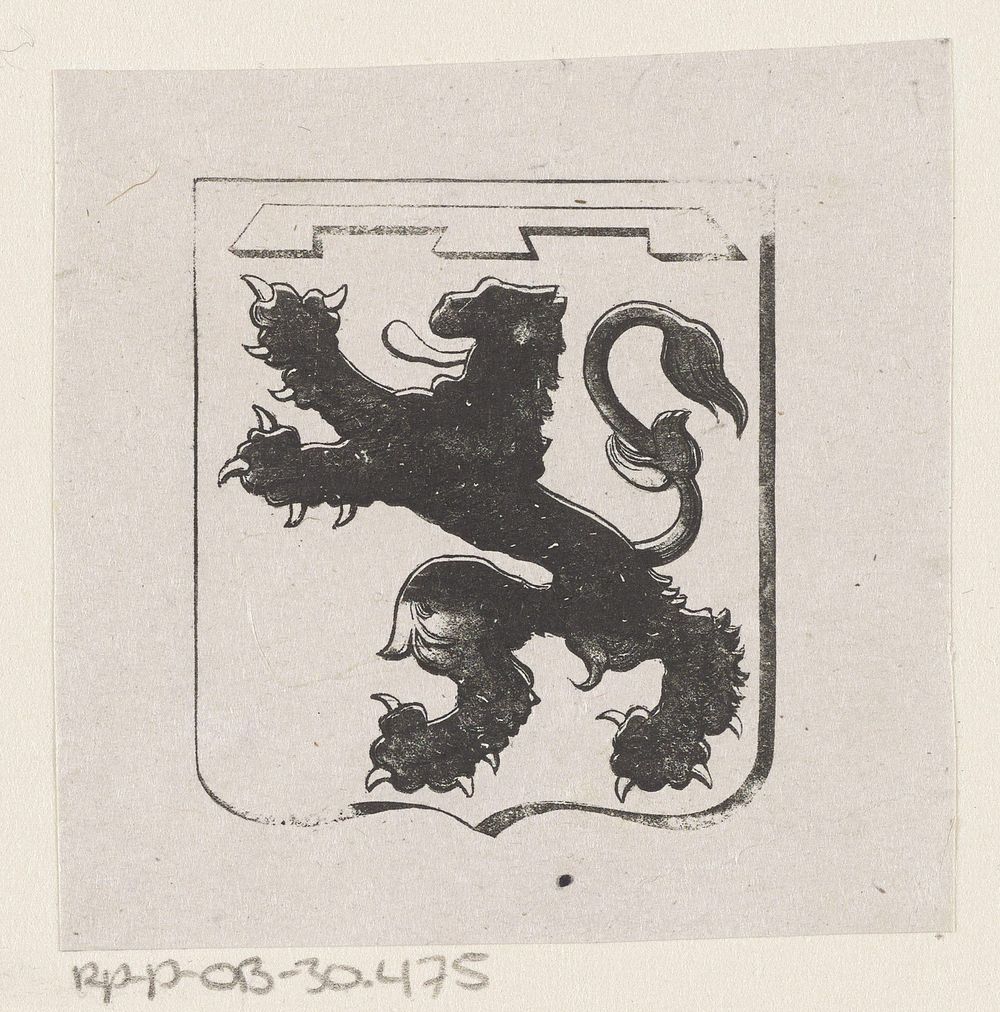 Vignet met een wapen met daarop het silhouet van een leeuw (1836 - 1912) by Isaac Weissenbruch