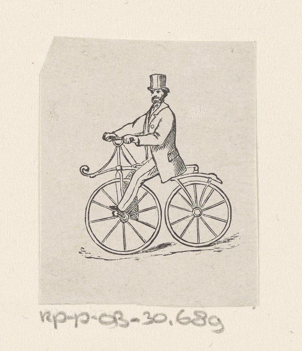 Man met een hoge hoed op een fiets (c. 1869) by Isaac Weissenbruch