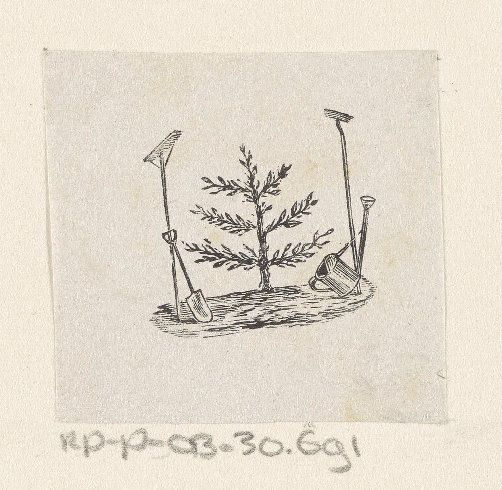 Kleine boom te midden van tuingereedschap (1836 - 1912) by Isaac Weissenbruch