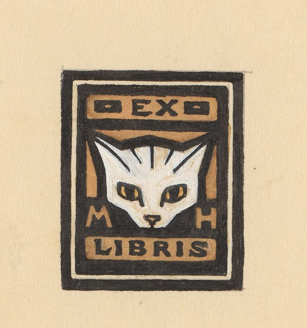 Ontwerp voor een ex libris met de initialen M.H. en de kop van een kat (1887 - 1924) by Julie de Graag