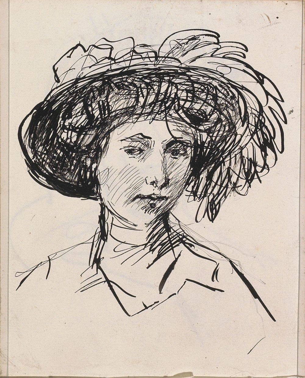 Vrouwenhoofd met hoed (1875 - 1934) by Isaac Israels