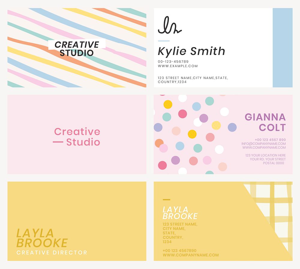 Business card template psd colorful tone set