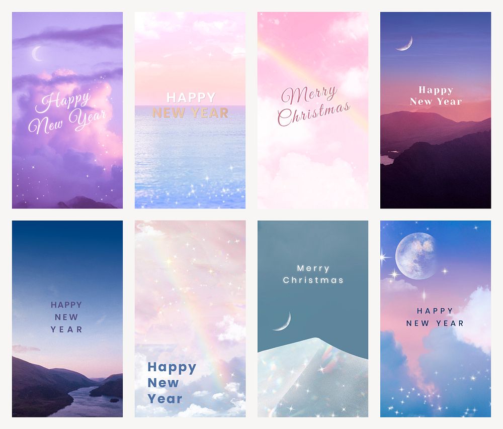Aesthetic New Year template psd, mobile phone wallpaper set