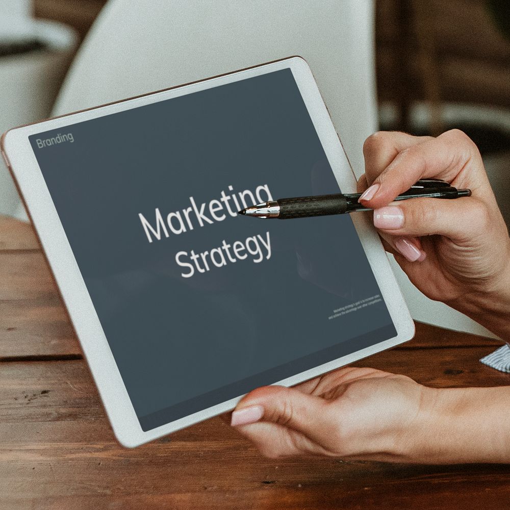 Marketing strategy on a digital tablet mockup
