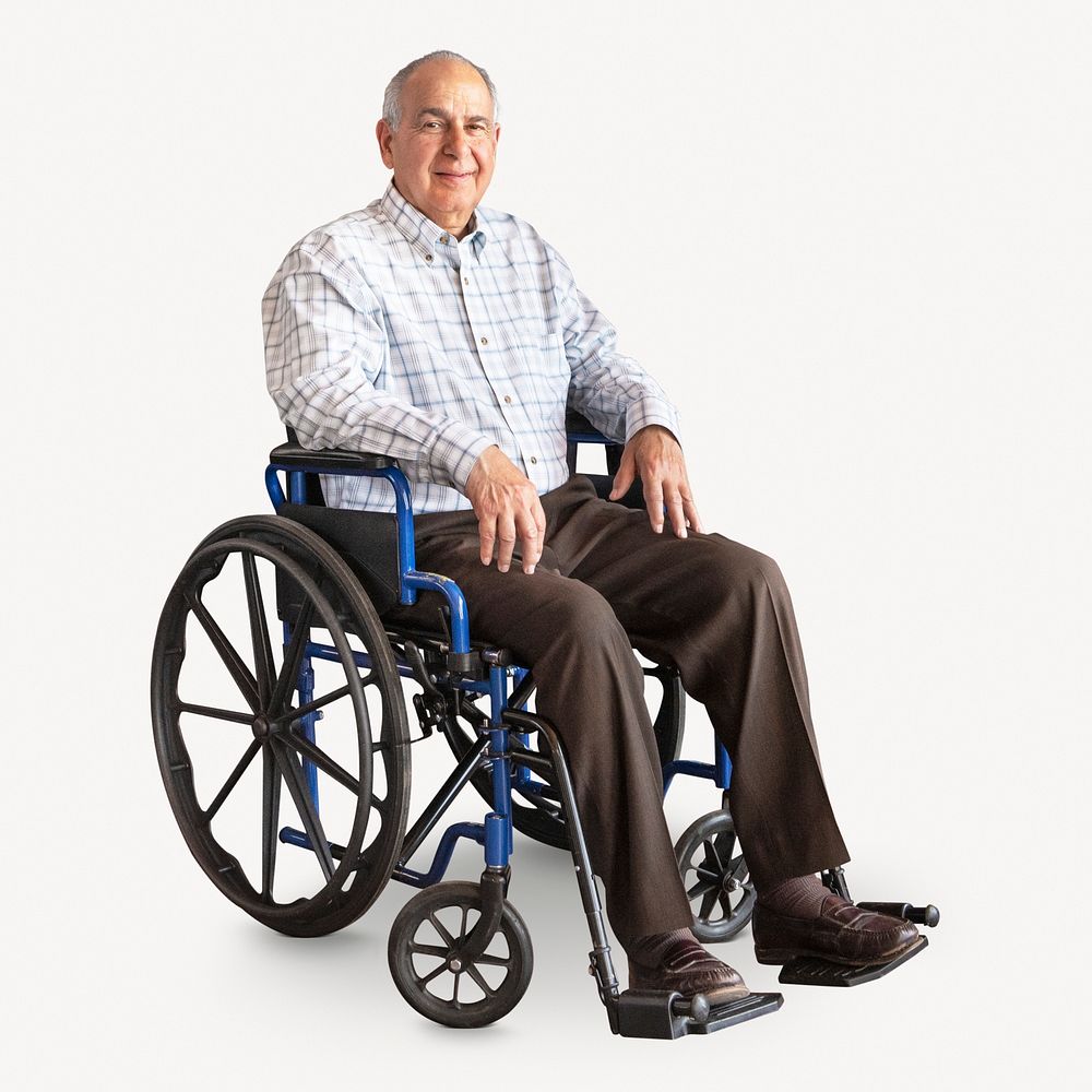 Man in wheelchair, senior person, full body psd