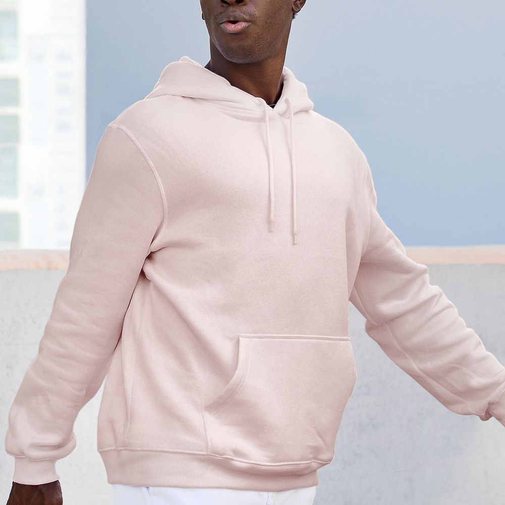 Man in pink hoodie streetwear men&rsquo;s fashion apparel shoot