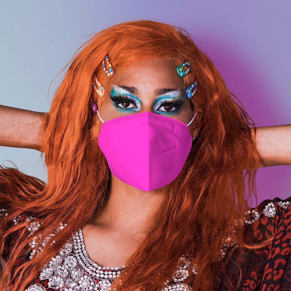 Face mask mockup psd, drag show artist in the new normal