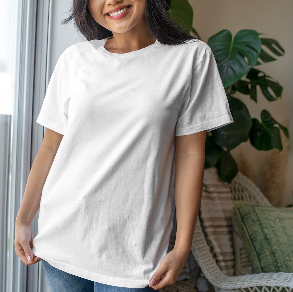 Plain white tee on a woman Premium Photo rawpixel