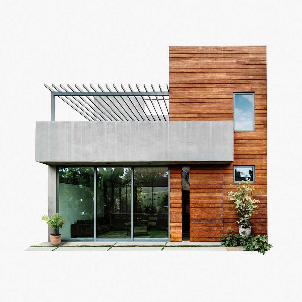 Modern villa, wood & concrete exterior