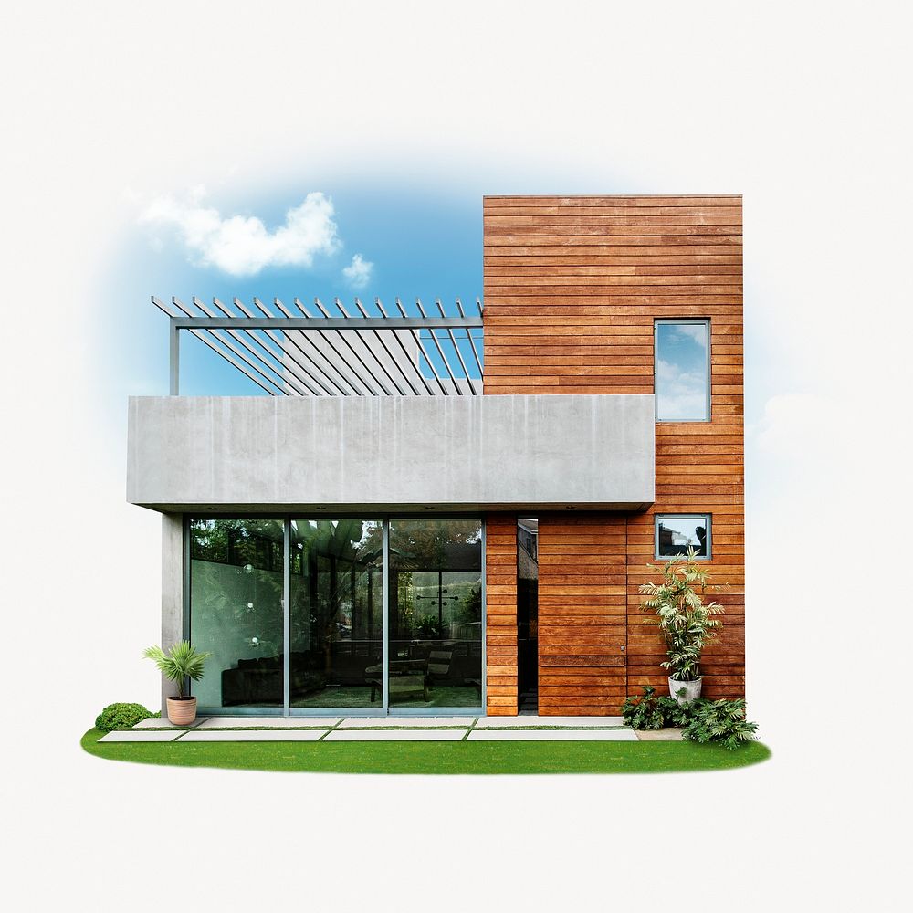 Modern house, wood & concrete exterior