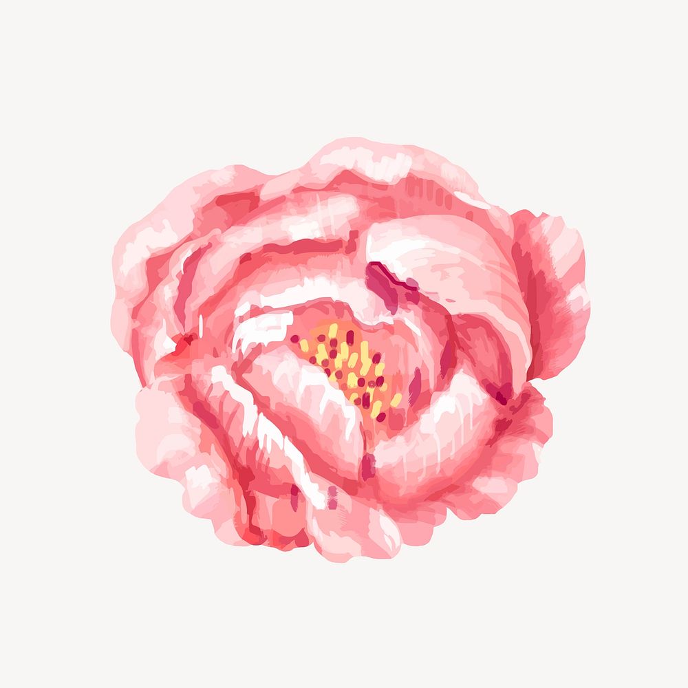 Pink flower sticker, watercolor & floral illustration vector