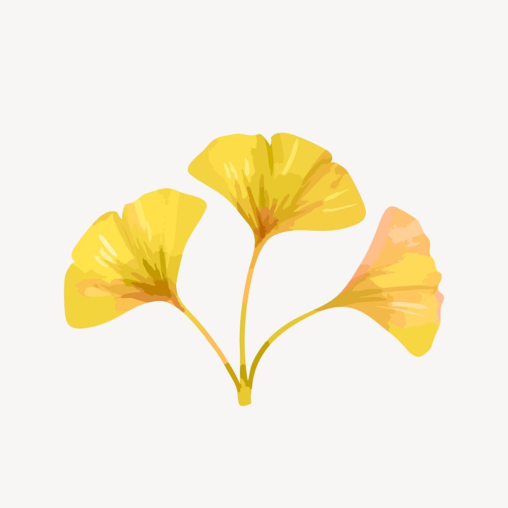 Ginkgo leaf sticker, watercolor yellow graphic psd