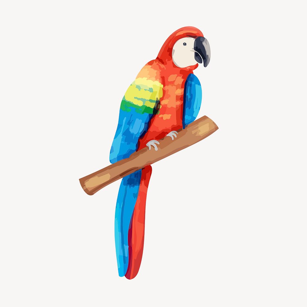 Parrot sticker, watercolor bird illustration vector
