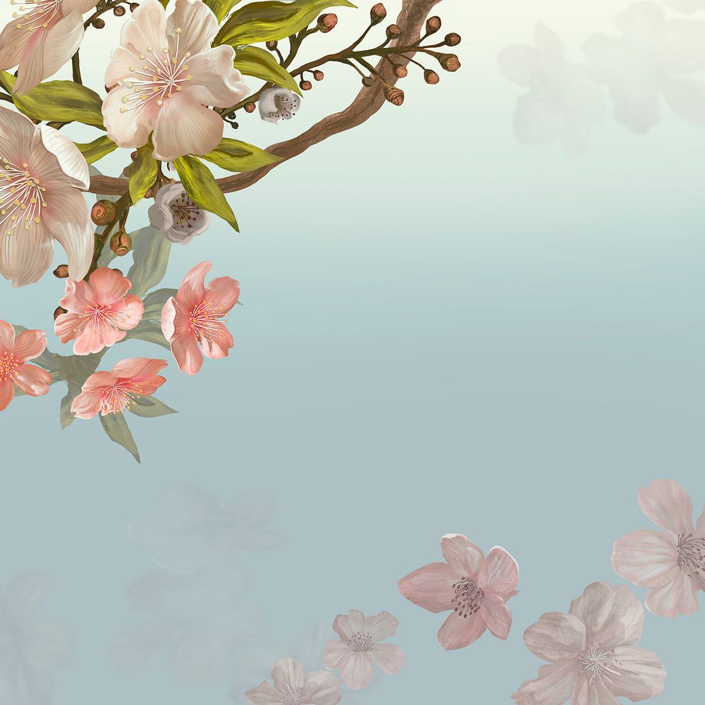 Traditional Sakura background, aesthetic flower border psd
