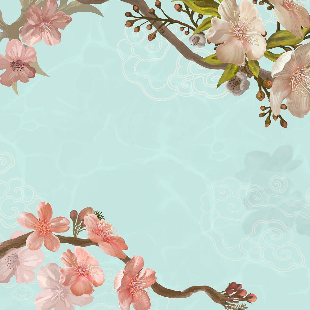 Aesthetic flower border background, Japanese Sakura vector