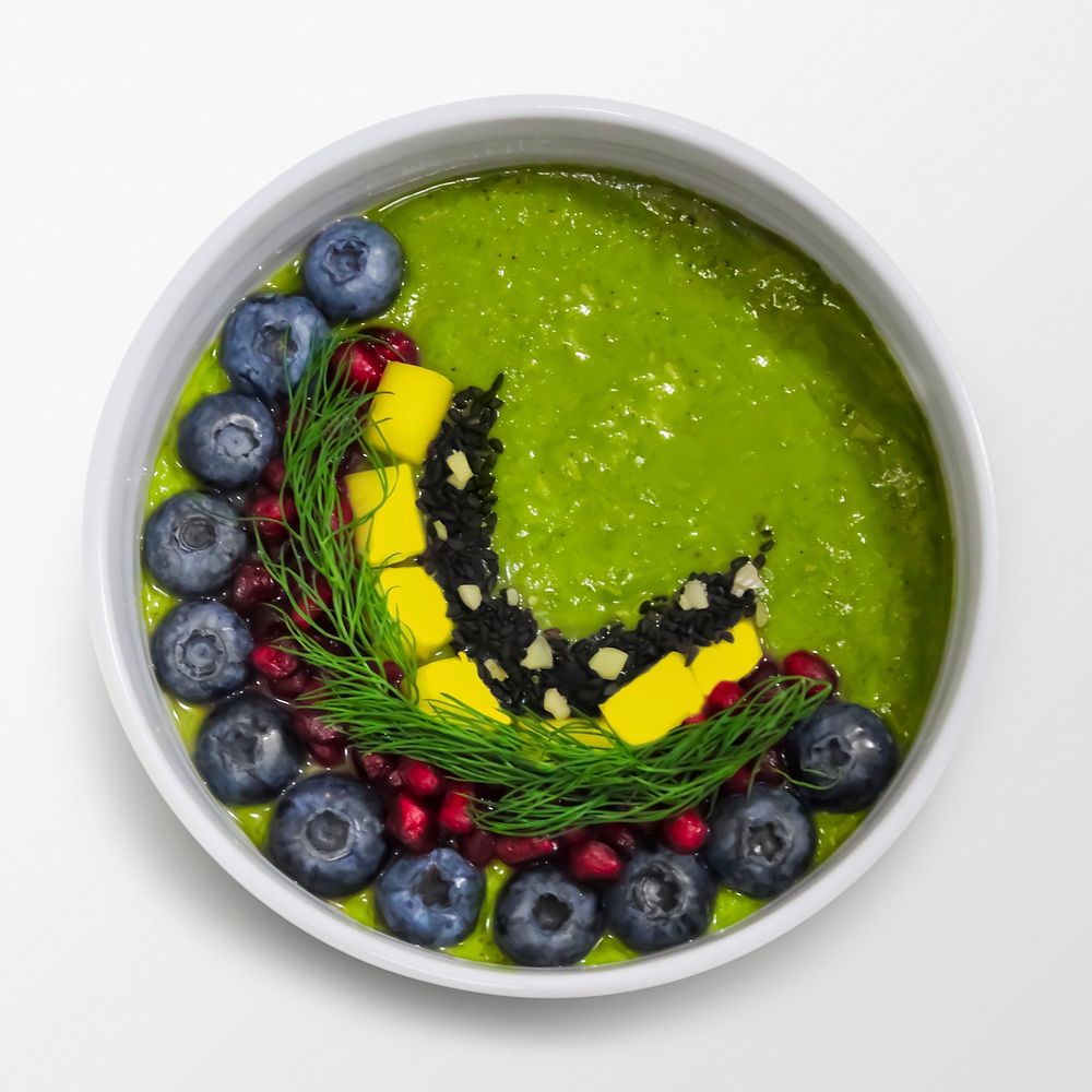 Green smoothie bowl sticker, food photography psd