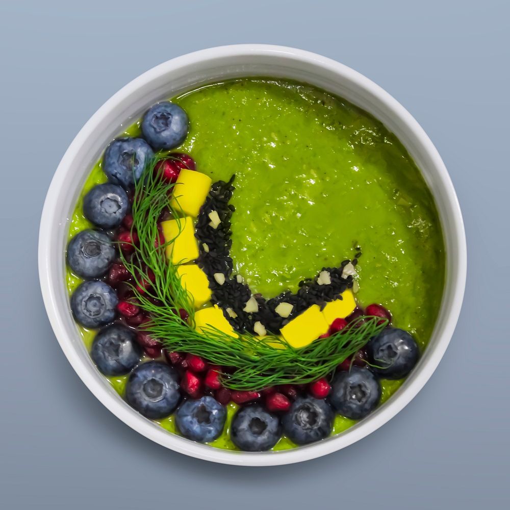 Green smoothie bowl sticker, food photography psd