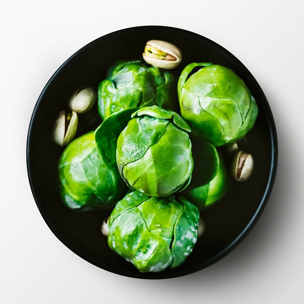 Brussel sporuts in a bowl, food photography, flat lay style