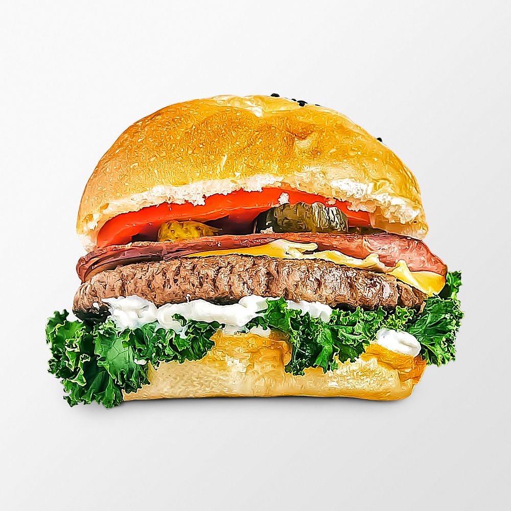 Hamburger on white background, food photography